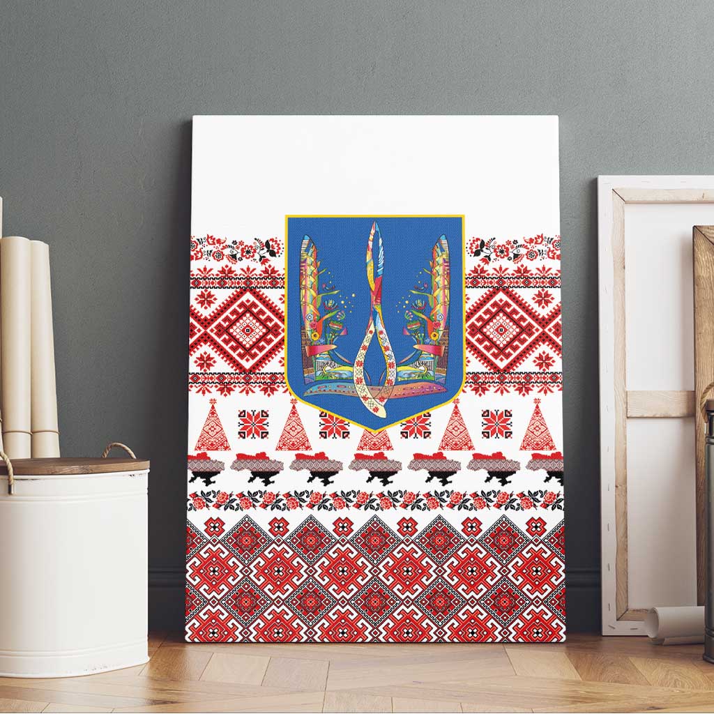 Ukraine Merry Christmas Canvas Wall Art Ukraine Emblem and Vyshyvanka Xmas Style - Wonder Print Shop