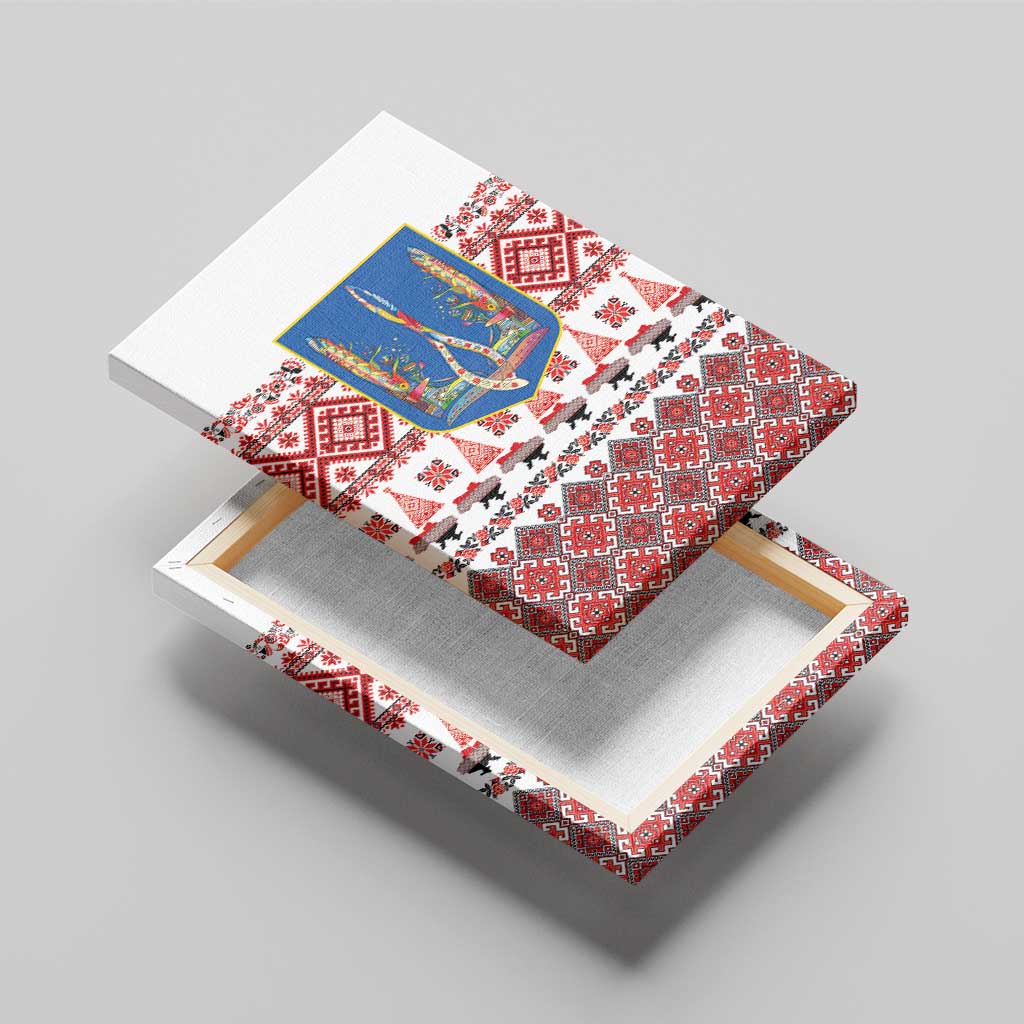 Ukraine Merry Christmas Canvas Wall Art Ukraine Emblem and Vyshyvanka Xmas Style - Wonder Print Shop