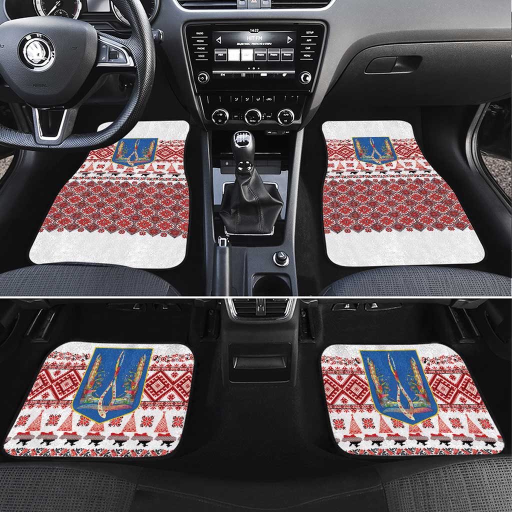 Ukraine Merry Christmas Car Mats Ukraine Emblem and Vyshyvanka Xmas Style - Wonder Print Shop