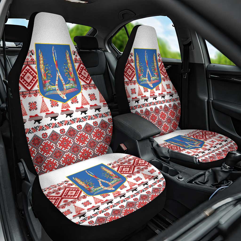 Ukraine Merry Christmas Car Seat Cover Ukraine Emblem and Vyshyvanka Xmas Style - Wonder Print Shop