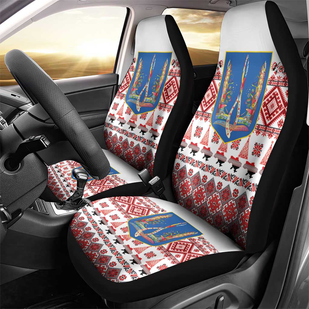 Ukraine Merry Christmas Car Seat Cover Ukraine Emblem and Vyshyvanka Xmas Style - Wonder Print Shop