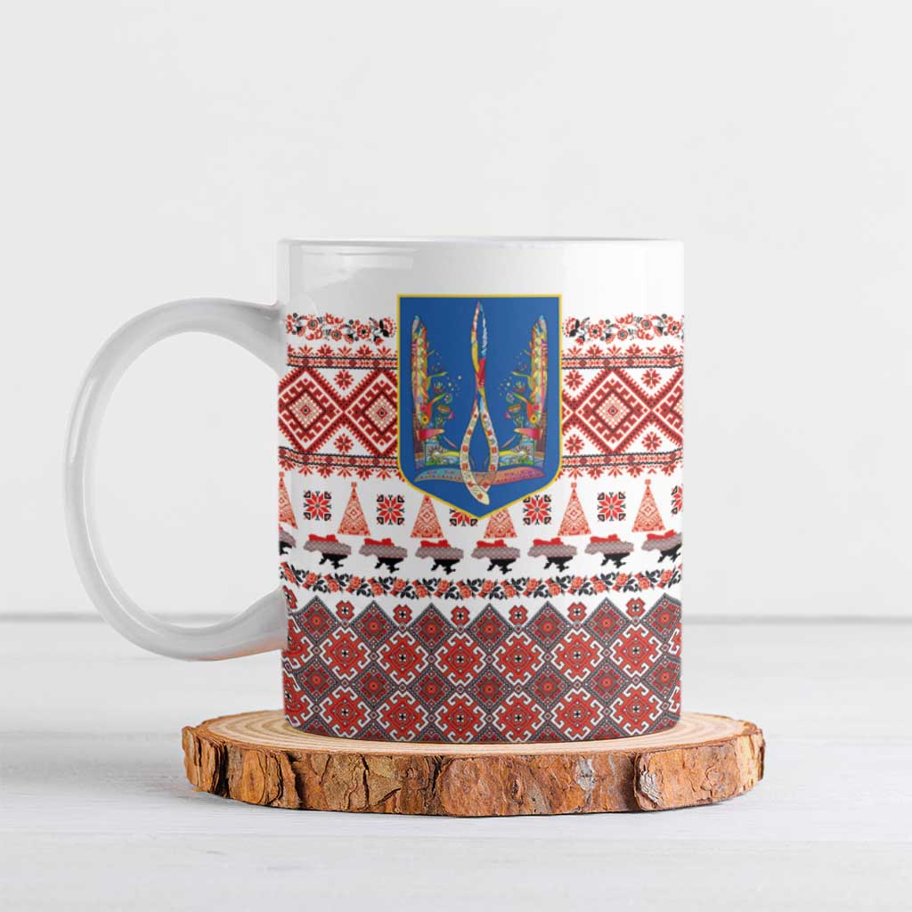 Ukraine Merry Christmas Ceramic Mug Ukraine Emblem and Vyshyvanka Xmas Style - Wonder Print Shop