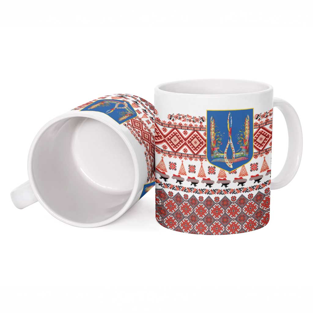 Ukraine Merry Christmas Ceramic Mug Ukraine Emblem and Vyshyvanka Xmas Style - Wonder Print Shop