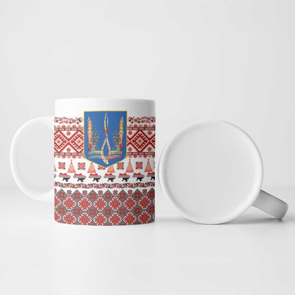 Ukraine Merry Christmas Ceramic Mug Ukraine Emblem and Vyshyvanka Xmas Style - Wonder Print Shop