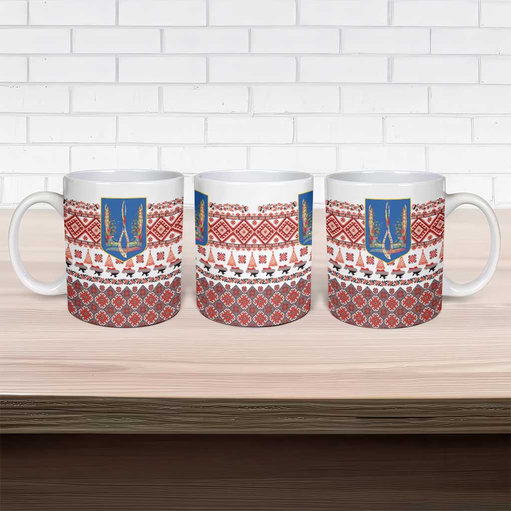 Ukraine Merry Christmas Ceramic Mug Ukraine Emblem and Vyshyvanka Xmas Style - Wonder Print Shop