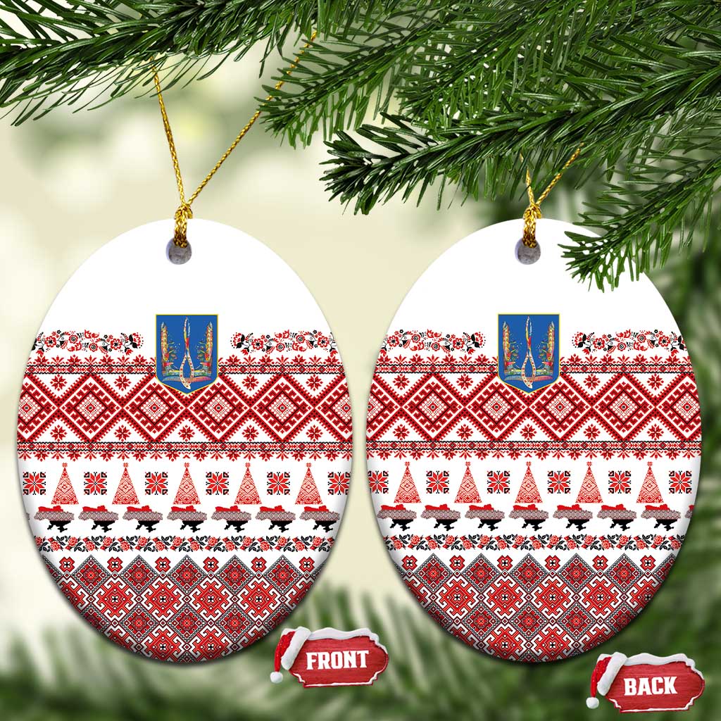 Ukraine Merry Christmas Ceramic Ornament Ukraine Emblem and Vyshyvanka Xmas Style - Wonder Print Shop