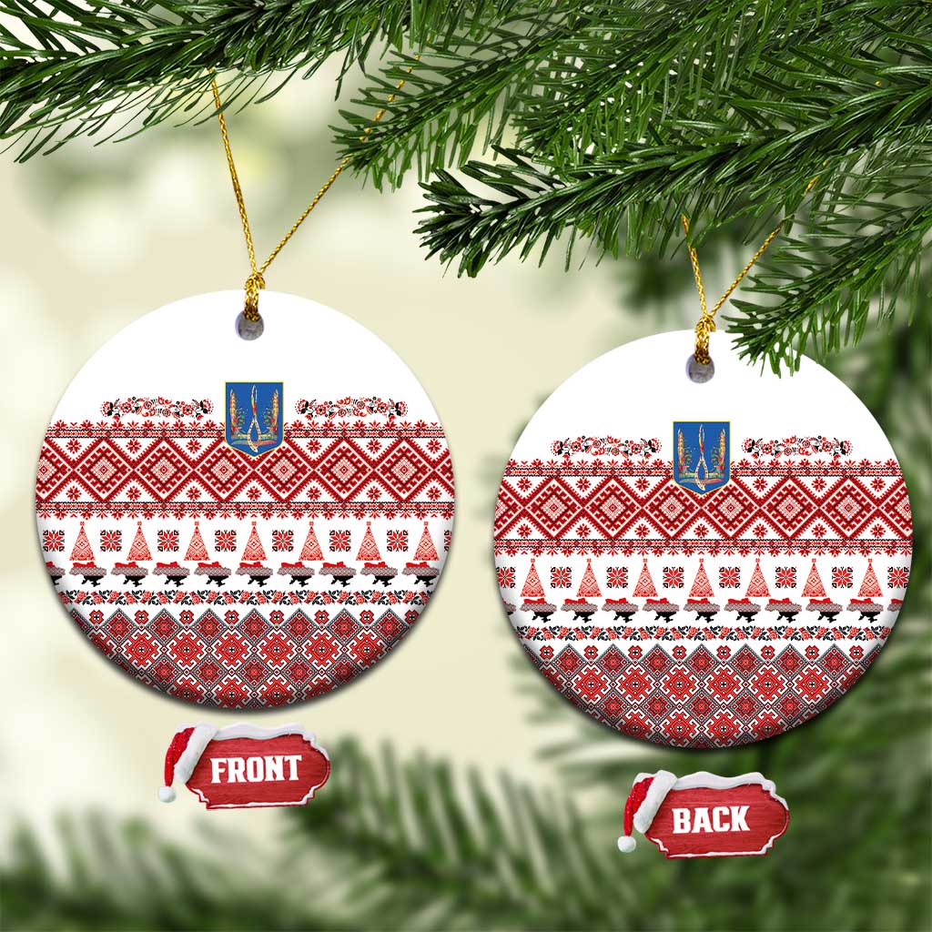 Ukraine Merry Christmas Ceramic Ornament Ukraine Emblem and Vyshyvanka Xmas Style - Wonder Print Shop