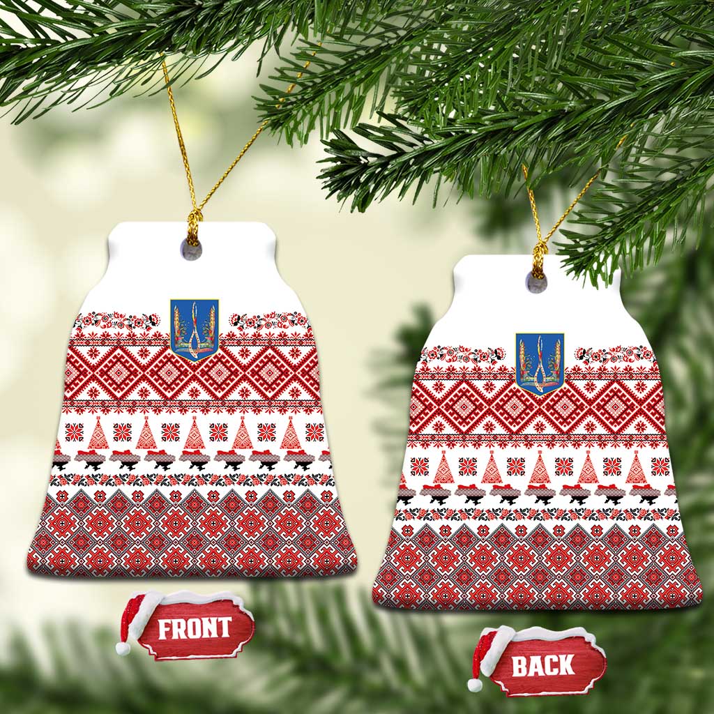Ukraine Merry Christmas Ceramic Ornament Ukraine Emblem and Vyshyvanka Xmas Style - Wonder Print Shop