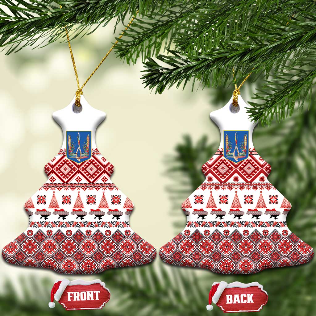Ukraine Merry Christmas Ceramic Ornament Ukraine Emblem and Vyshyvanka Xmas Style - Wonder Print Shop