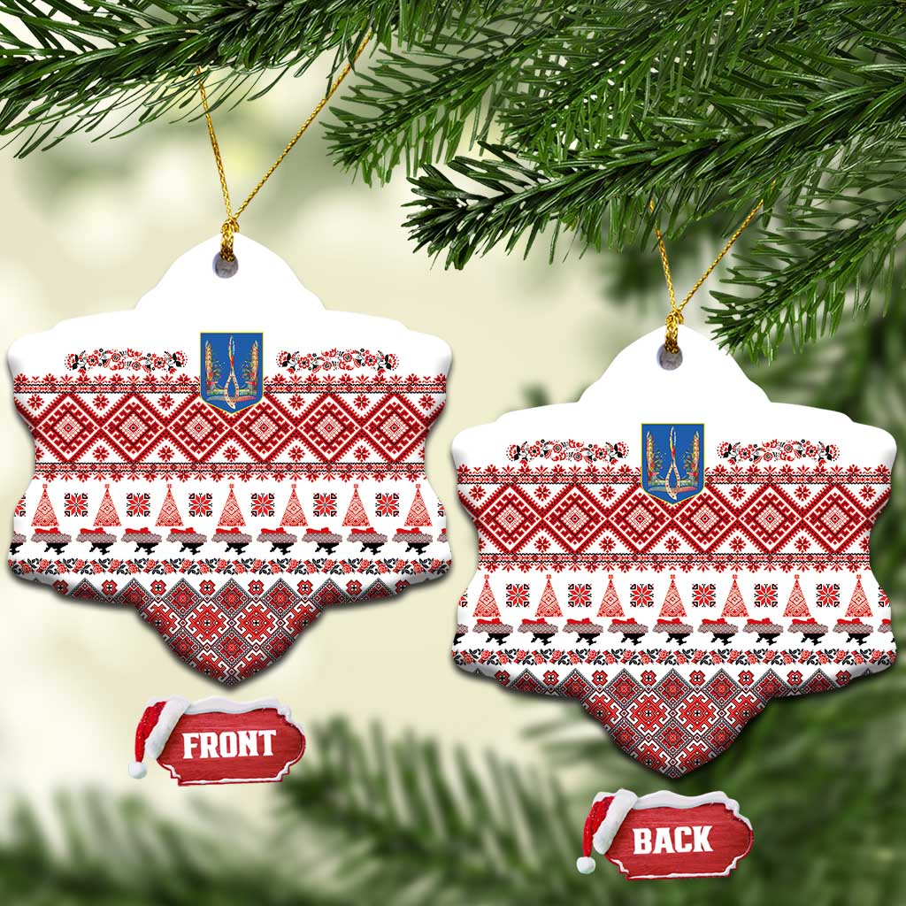 Ukraine Merry Christmas Ceramic Ornament Ukraine Emblem and Vyshyvanka Xmas Style - Wonder Print Shop