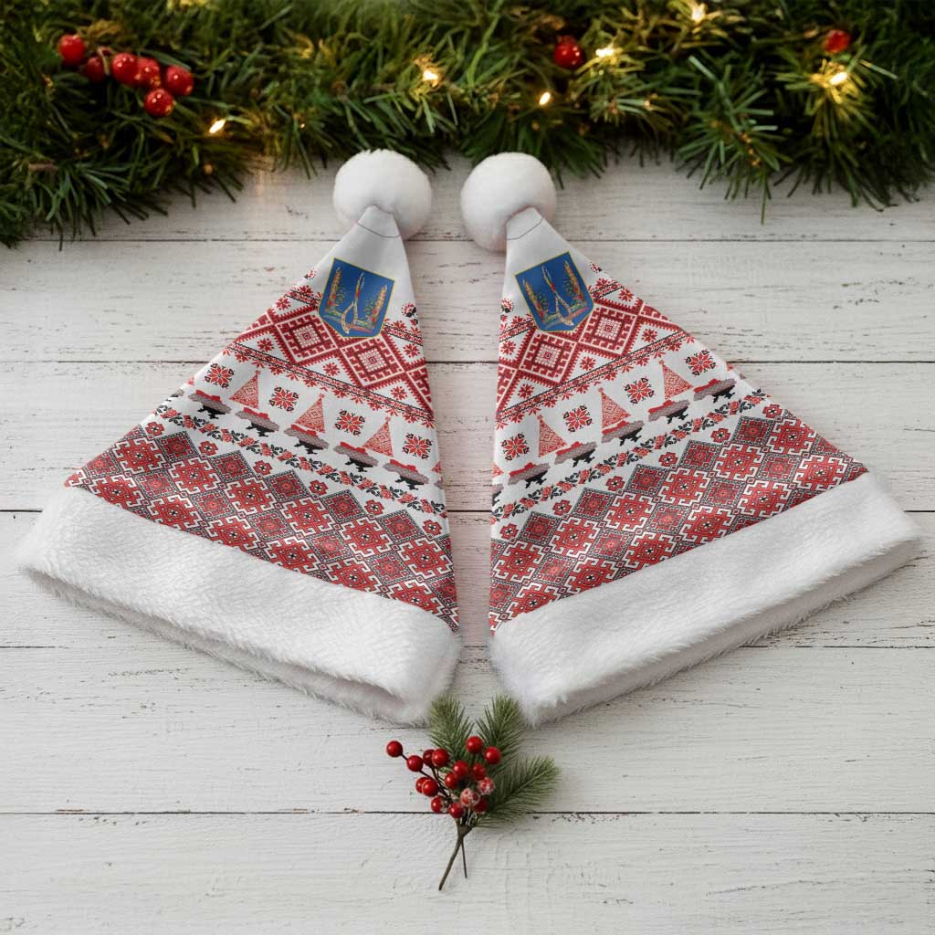Ukraine Merry Christmas Santa Hat Ukraine Emblem and Vyshyvanka Xmas Style - Wonder Print Shop