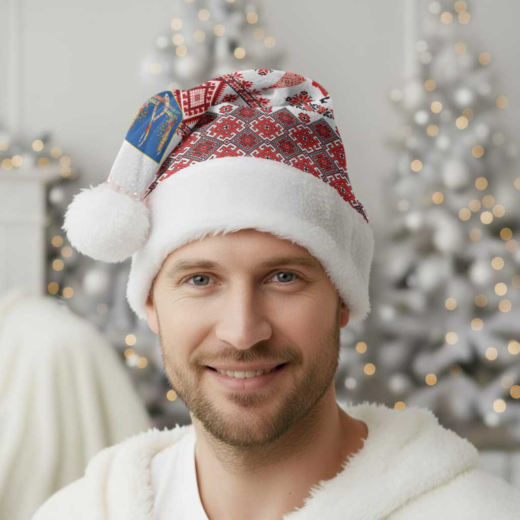 Ukraine Merry Christmas Santa Hat Ukraine Emblem and Vyshyvanka Xmas Style - Wonder Print Shop