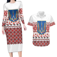 Ukraine Merry Christmas Couples Matching Long Sleeve Bodycon Dress and Hawaiian Shirt Ukraine Emblem and Vyshyvanka Xmas Style - Wonder Print Shop