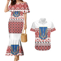 Ukraine Merry Christmas Couples Matching Mermaid Dress and Hawaiian Shirt Ukraine Emblem and Vyshyvanka Xmas Style - Wonder Print Shop