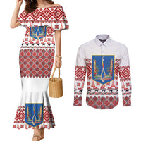 Ukraine Merry Christmas Couples Matching Mermaid Dress and Long Sleeve Button Shirt Ukraine Emblem and Vyshyvanka Xmas Style - Wonder Print Shop