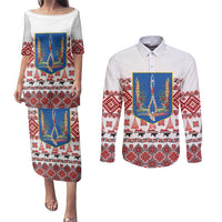 Ukraine Merry Christmas Couples Matching Puletasi and Long Sleeve Button Shirt Ukraine Emblem and Vyshyvanka Xmas Style - Wonder Print Shop