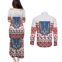 Ukraine Merry Christmas Couples Matching Puletasi and Long Sleeve Button Shirt Ukraine Emblem and Vyshyvanka Xmas Style - Wonder Print Shop
