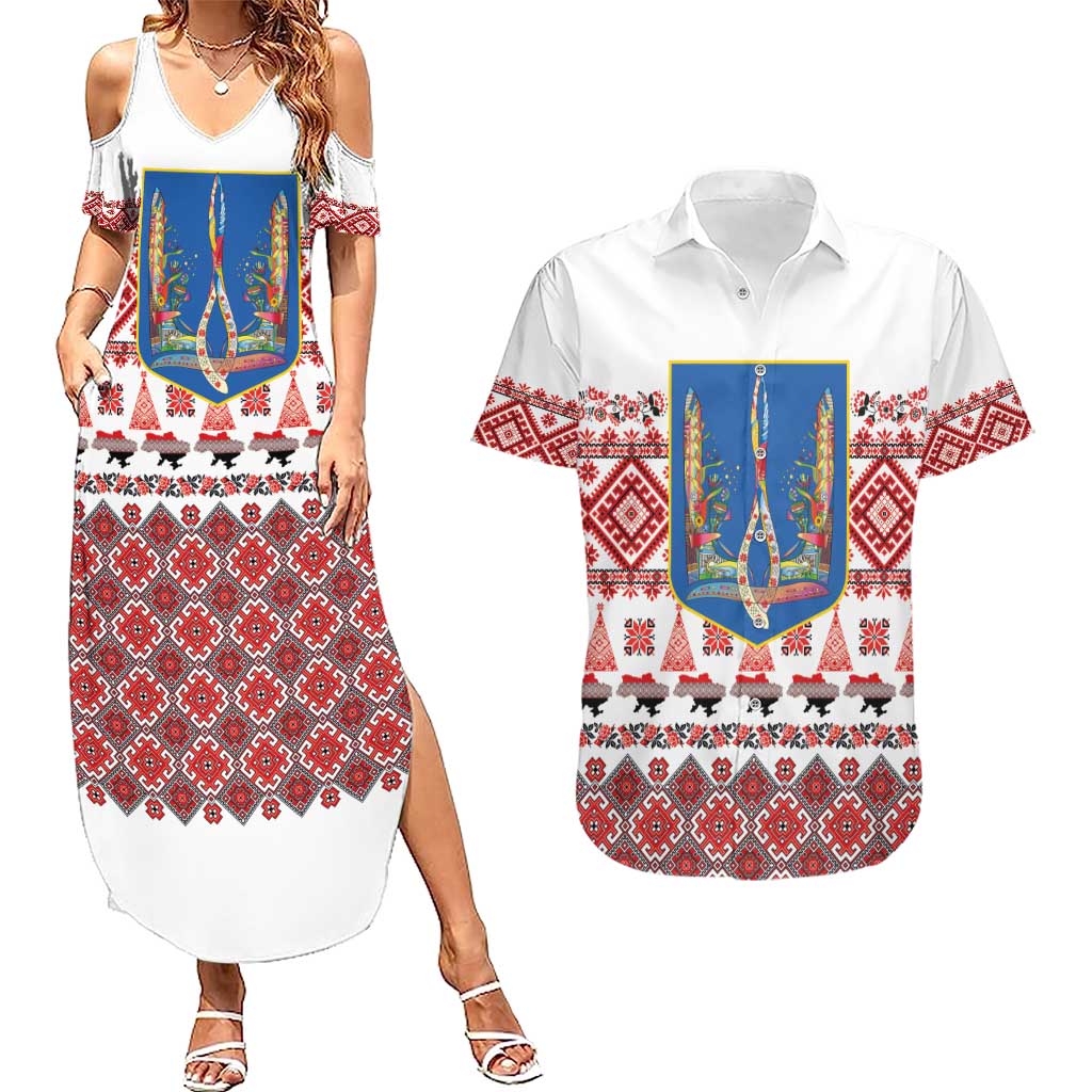 Ukraine Merry Christmas Couples Matching Summer Maxi Dress and Hawaiian Shirt Ukraine Emblem and Vyshyvanka Xmas Style - Wonder Print Shop