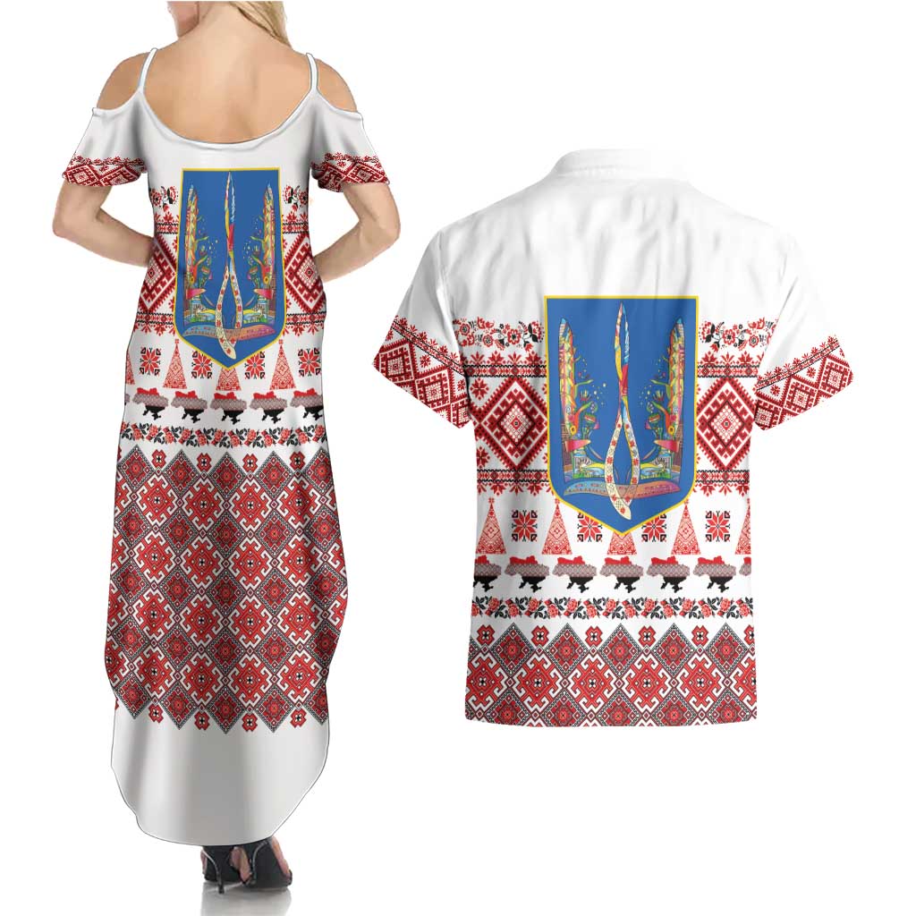 Ukraine Merry Christmas Couples Matching Summer Maxi Dress and Hawaiian Shirt Ukraine Emblem and Vyshyvanka Xmas Style - Wonder Print Shop