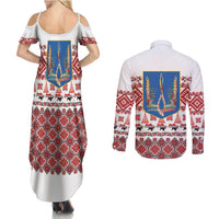 Ukraine Merry Christmas Couples Matching Summer Maxi Dress and Long Sleeve Button Shirt Ukraine Emblem and Vyshyvanka Xmas Style - Wonder Print Shop