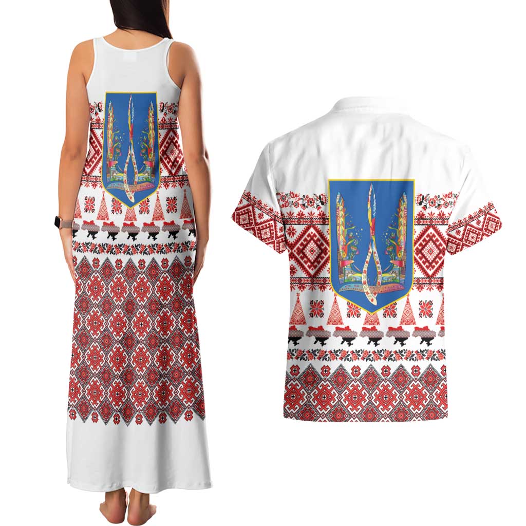 Ukraine Merry Christmas Couples Matching Tank Maxi Dress and Hawaiian Shirt Ukraine Emblem and Vyshyvanka Xmas Style - Wonder Print Shop