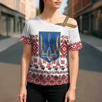 Ukraine Merry Christmas Cross Shoulder Shirt Ukraine Emblem and Vyshyvanka Xmas Style - Wonder Print Shop