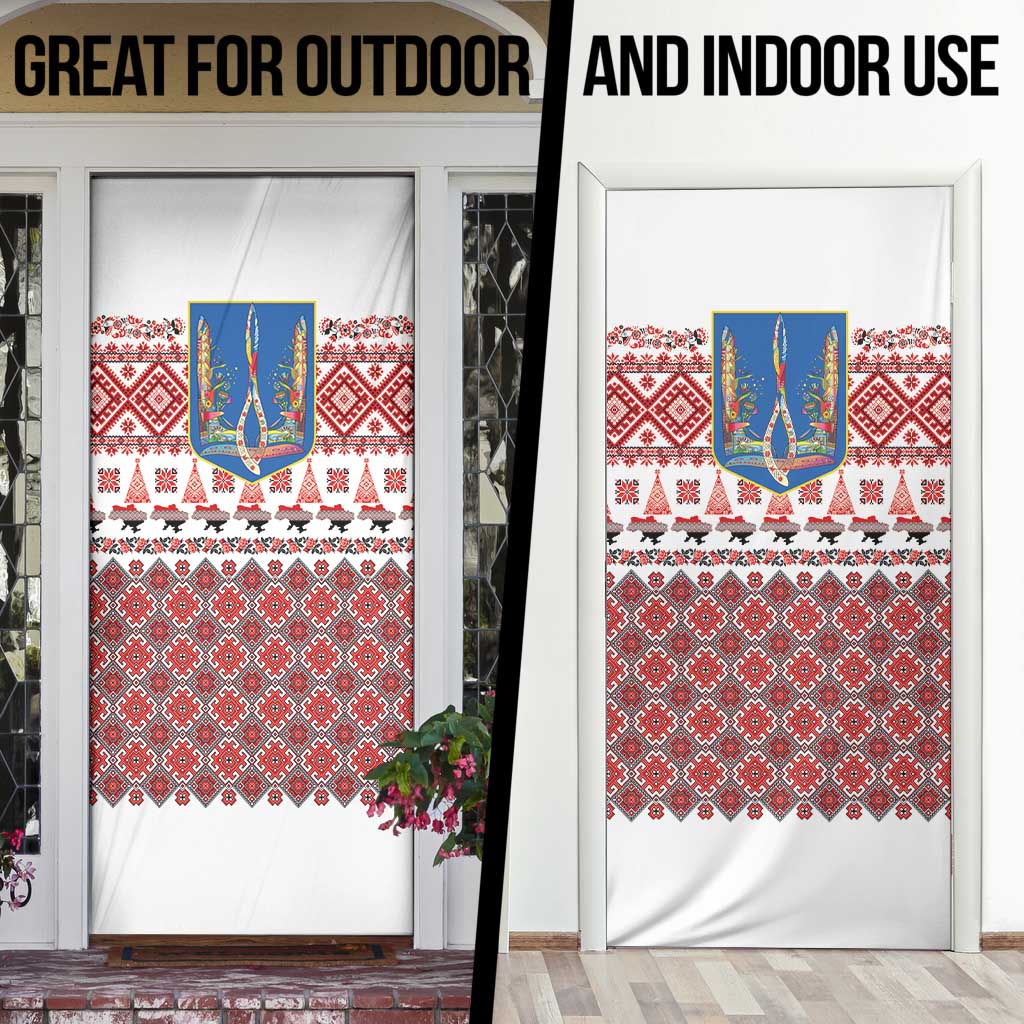 Ukraine Merry Christmas Door Cover Ukraine Emblem and Vyshyvanka Xmas Style - Wonder Print Shop