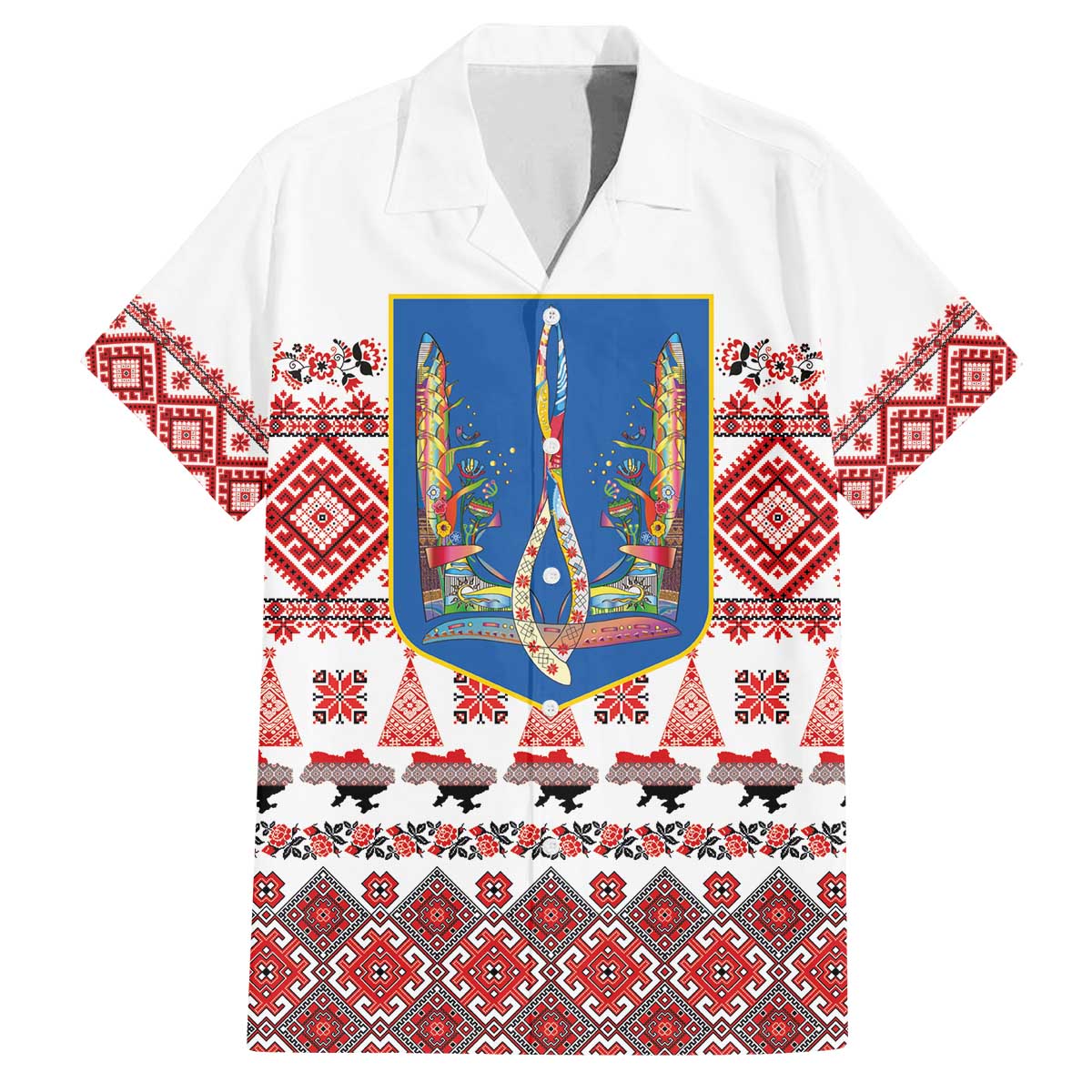 Ukraine Merry Christmas Family Matching Off The Shoulder Long Sleeve Dress and Hawaiian Shirt Ukraine Emblem and Vyshyvanka Xmas Style - Wonder Print Shop
