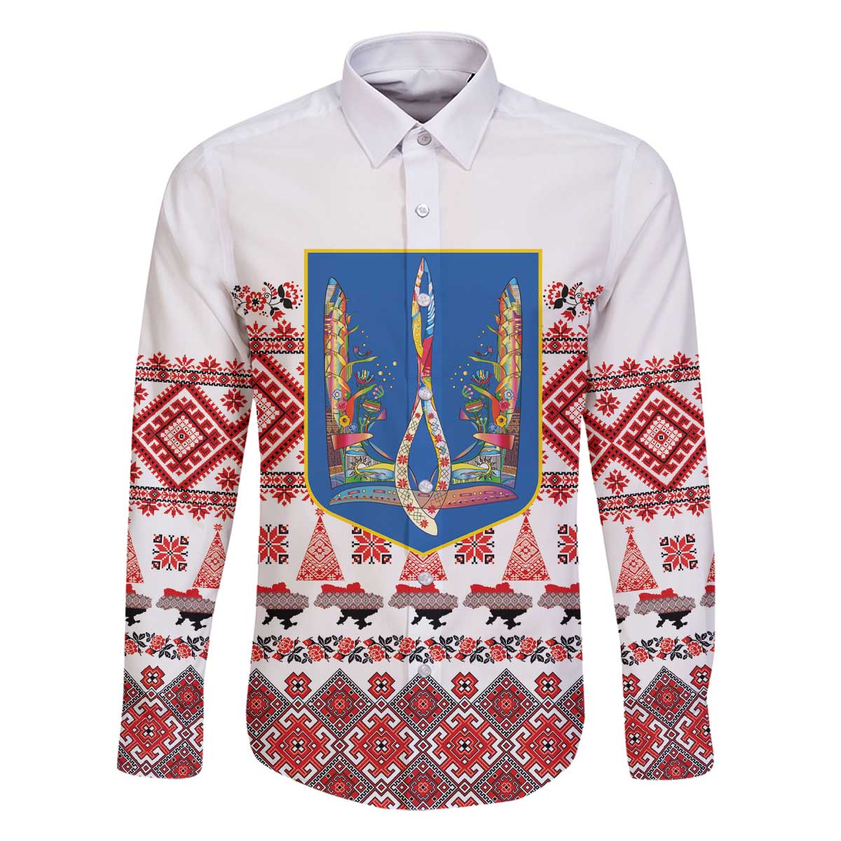 Ukraine Merry Christmas Family Matching Off The Shoulder Long Sleeve Dress and Hawaiian Shirt Ukraine Emblem and Vyshyvanka Xmas Style - Wonder Print Shop