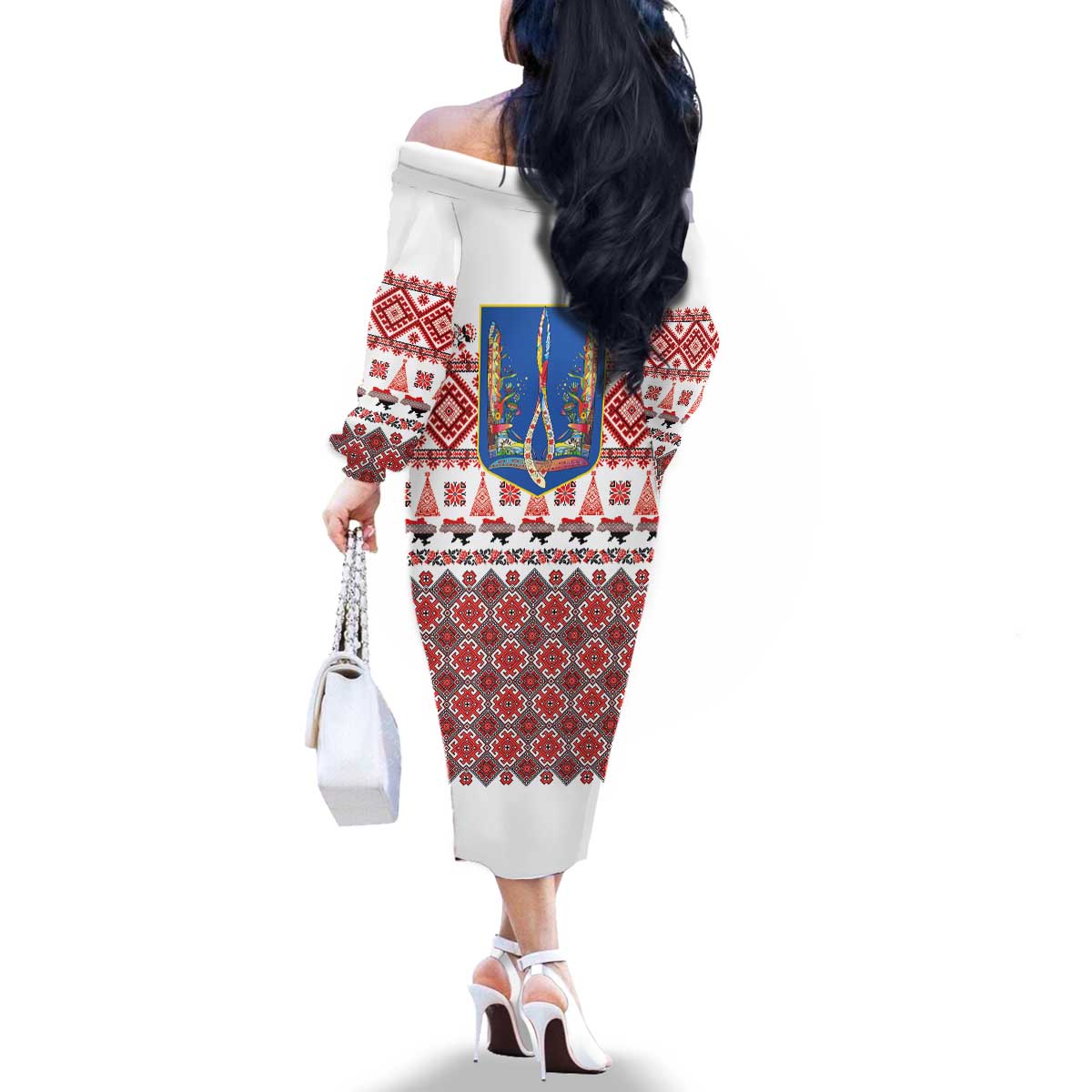 Ukraine Merry Christmas Family Matching Off The Shoulder Long Sleeve Dress and Hawaiian Shirt Ukraine Emblem and Vyshyvanka Xmas Style - Wonder Print Shop