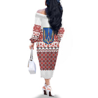 Ukraine Merry Christmas Family Matching Off The Shoulder Long Sleeve Dress and Hawaiian Shirt Ukraine Emblem and Vyshyvanka Xmas Style - Wonder Print Shop