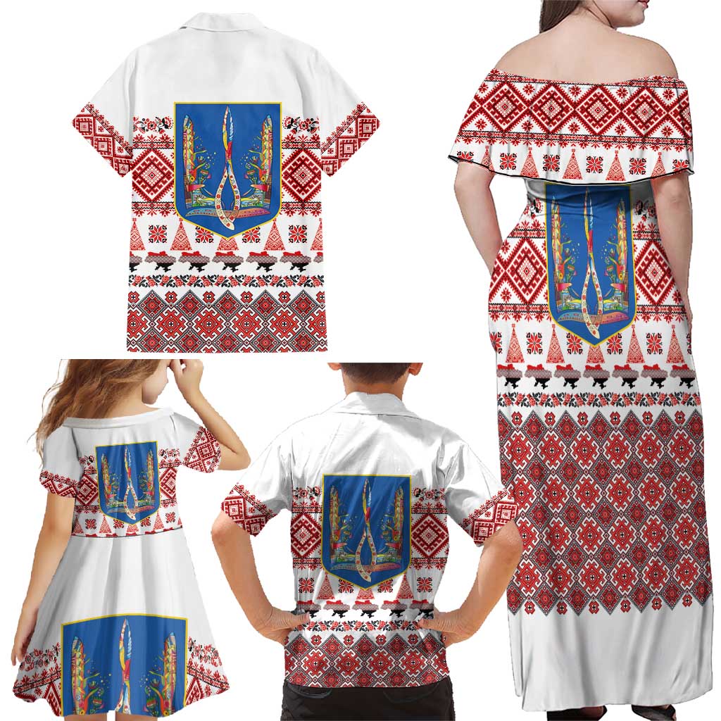 Ukraine Merry Christmas Family Matching Off Shoulder Maxi Dress and Hawaiian Shirt Ukraine Emblem and Vyshyvanka Xmas Style - Wonder Print Shop