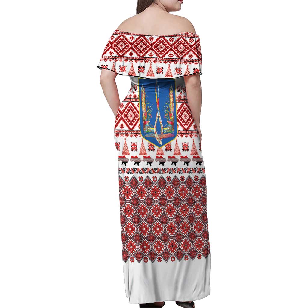 Ukraine Merry Christmas Family Matching Off Shoulder Maxi Dress and Hawaiian Shirt Ukraine Emblem and Vyshyvanka Xmas Style - Wonder Print Shop