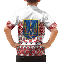 Ukraine Merry Christmas Family Matching Off Shoulder Short Dress and Hawaiian Shirt Ukraine Emblem and Vyshyvanka Xmas Style - Wonder Print Shop