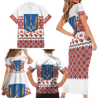 Ukraine Merry Christmas Family Matching Short Sleeve Bodycon Dress and Hawaiian Shirt Ukraine Emblem and Vyshyvanka Xmas Style - Wonder Print Shop