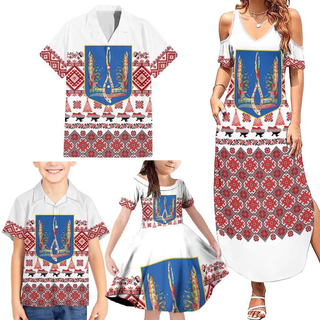 Ukraine Merry Christmas Family Matching Summer Maxi Dress and Hawaiian Shirt Ukraine Emblem and Vyshyvanka Xmas Style - Wonder Print Shop
