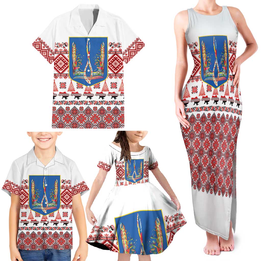 Ukraine Merry Christmas Family Matching Tank Maxi Dress and Hawaiian Shirt Ukraine Emblem and Vyshyvanka Xmas Style - Wonder Print Shop