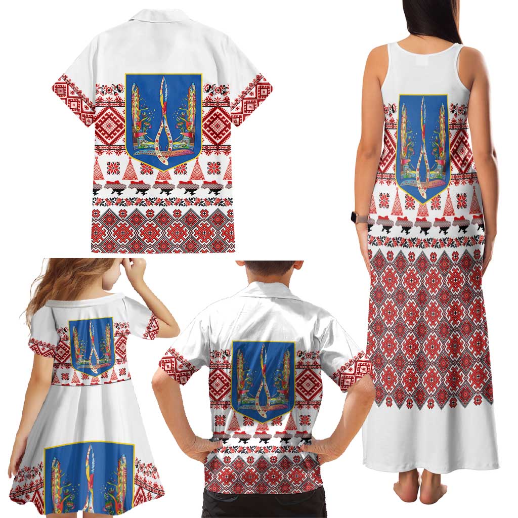 Ukraine Merry Christmas Family Matching Tank Maxi Dress and Hawaiian Shirt Ukraine Emblem and Vyshyvanka Xmas Style - Wonder Print Shop
