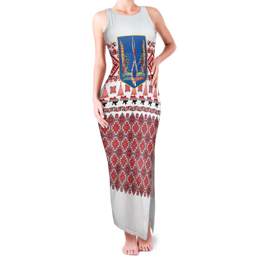 Ukraine Merry Christmas Family Matching Tank Maxi Dress and Hawaiian Shirt Ukraine Emblem and Vyshyvanka Xmas Style - Wonder Print Shop