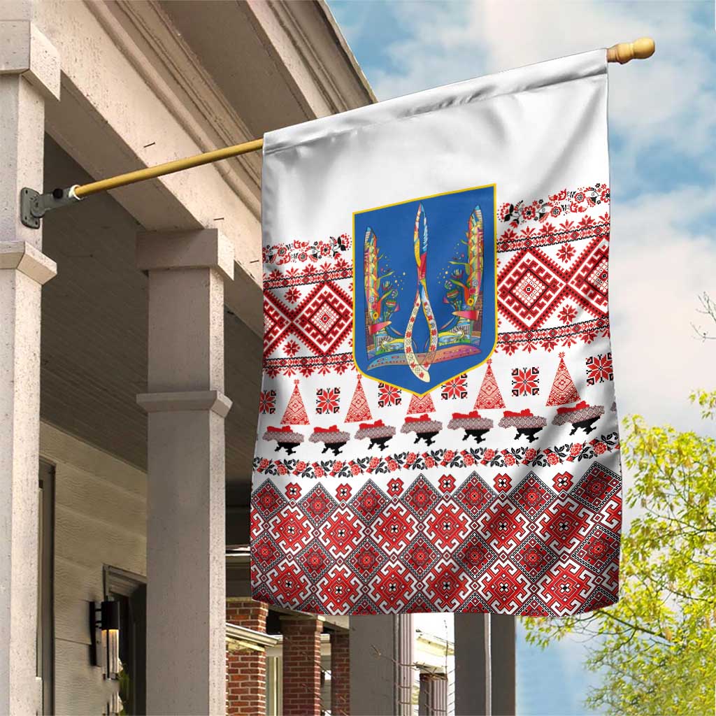 Ukraine Merry Christmas Garden Flag Ukraine Emblem and Vyshyvanka Xmas Style - Wonder Print Shop