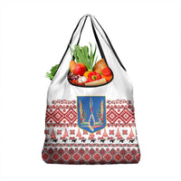 Ukraine Merry Christmas Grocery Bag Ukraine Emblem and Vyshyvanka Xmas Style - Wonder Print Shop