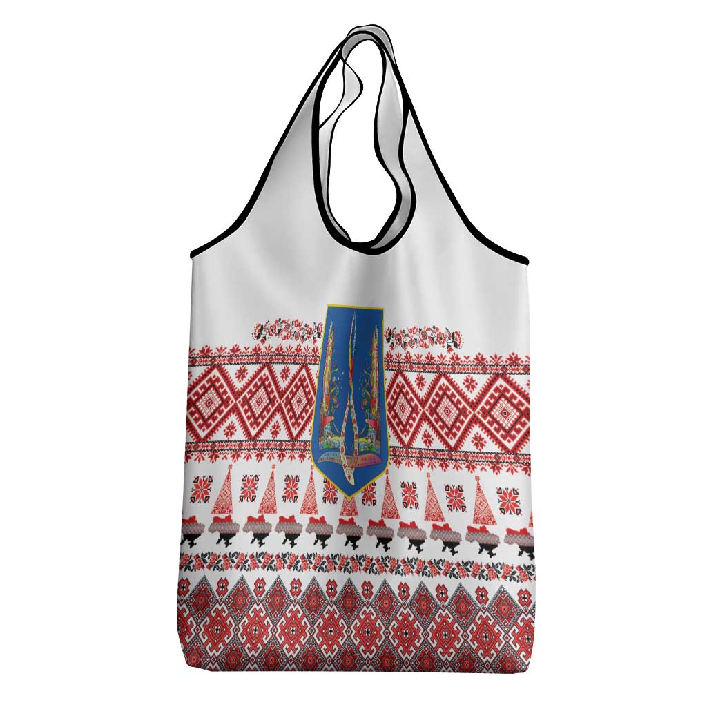 Ukraine Merry Christmas Grocery Bag Ukraine Emblem and Vyshyvanka Xmas Style - Wonder Print Shop