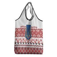 Ukraine Merry Christmas Grocery Bag Ukraine Emblem and Vyshyvanka Xmas Style - Wonder Print Shop