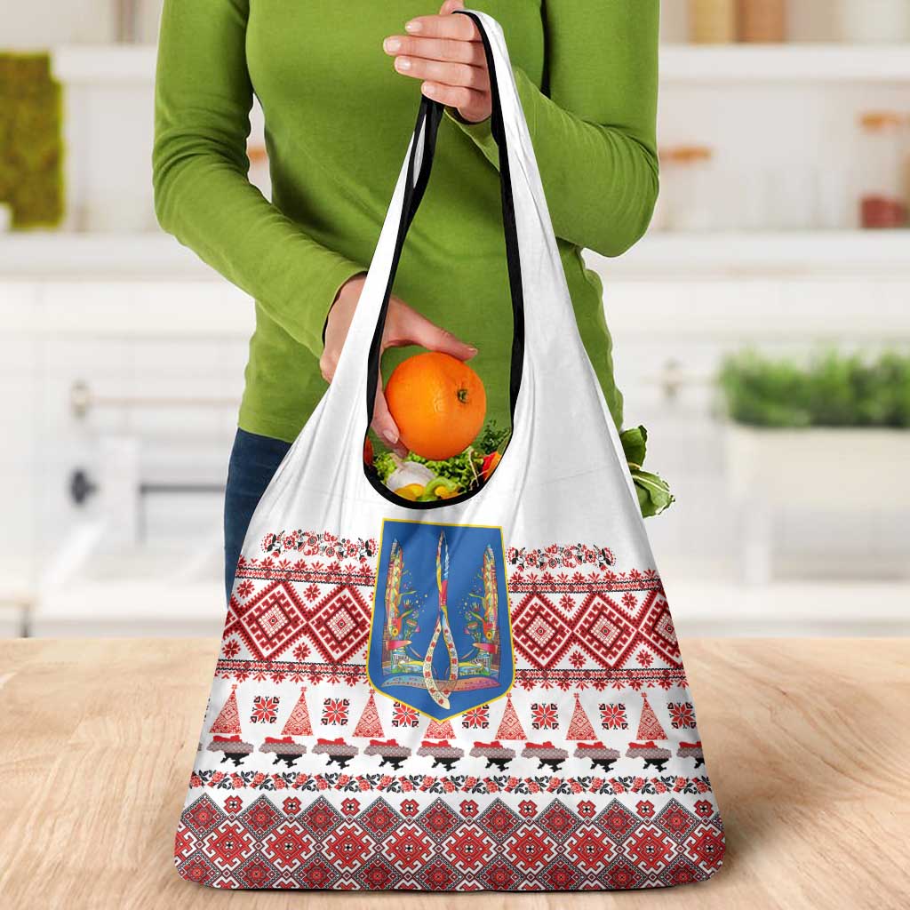 Ukraine Merry Christmas Grocery Bag Ukraine Emblem and Vyshyvanka Xmas Style - Wonder Print Shop