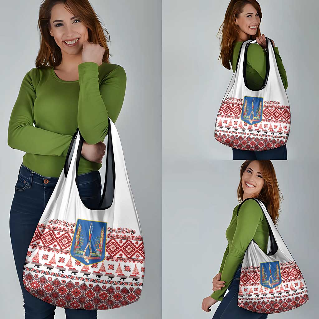 Ukraine Merry Christmas Grocery Bag Ukraine Emblem and Vyshyvanka Xmas Style - Wonder Print Shop