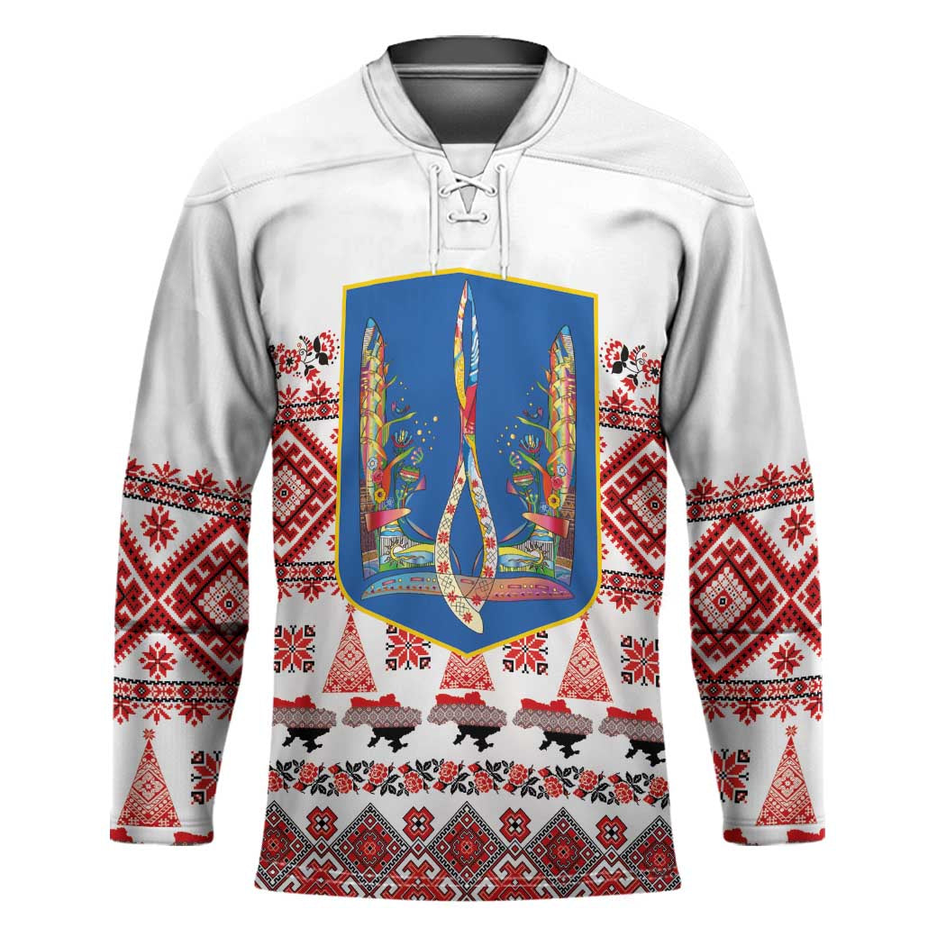 Ukraine Merry Christmas Hockey Jersey Ukraine Emblem and Vyshyvanka Xmas Style - Wonder Print Shop