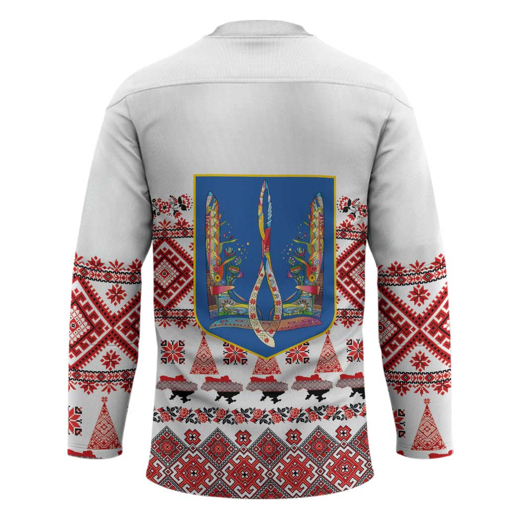 Ukraine Merry Christmas Hockey Jersey Ukraine Emblem and Vyshyvanka Xmas Style - Wonder Print Shop