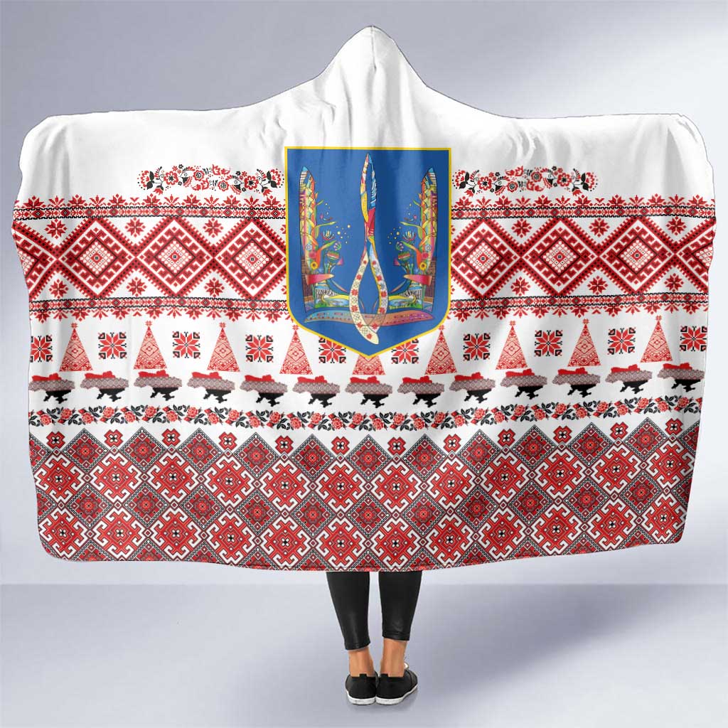 Ukraine Merry Christmas Hooded Blanket Ukraine Emblem and Vyshyvanka Xmas Style - Wonder Print Shop