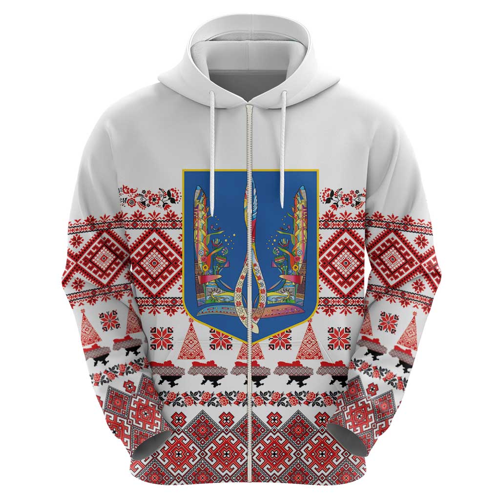 Ukraine Merry Christmas Hoodie Ukraine Emblem and Vyshyvanka Xmas Style - Wonder Print Shop