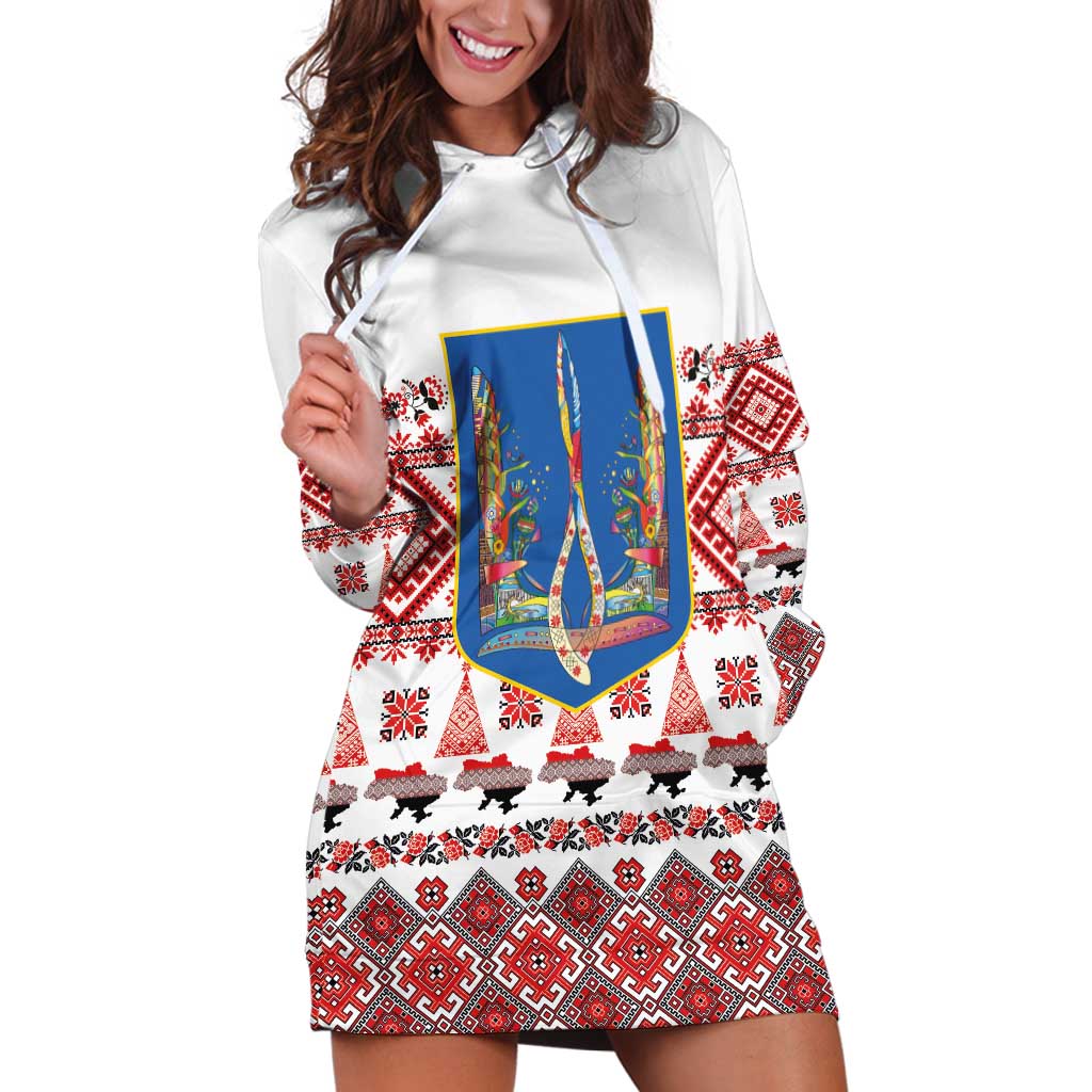 Ukraine Merry Christmas Hoodie Dress Ukraine Emblem and Vyshyvanka Xmas Style - Wonder Print Shop